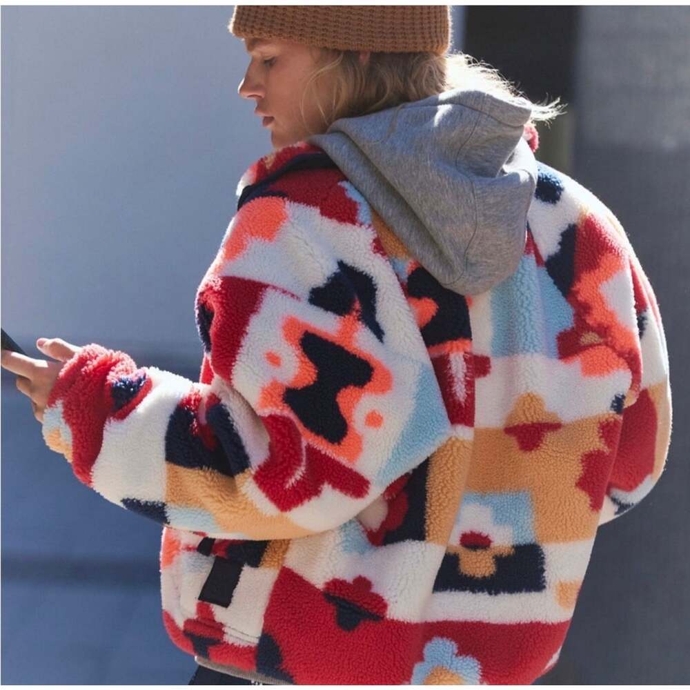 Free People Movement Colorful Floral Sherpa Fleece Jacket Sz S $198 NWT - Picture 3 of 10